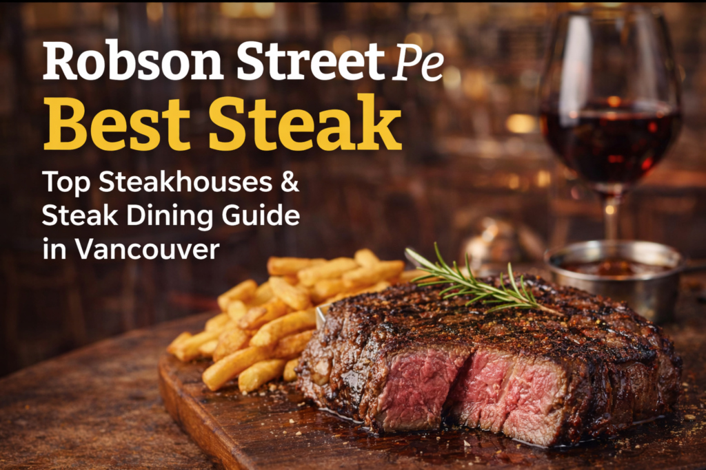“Juicy steak with fries on Robson Street Vancouver – best steak dining guide”